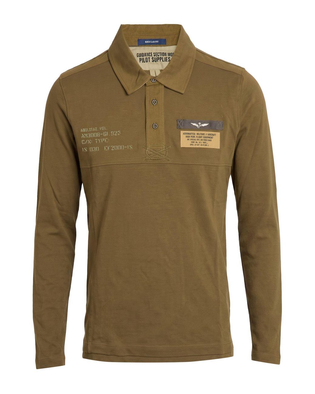 Aeronautica Militare Green Khaki Polo Shirt Cotton, Elastane for men