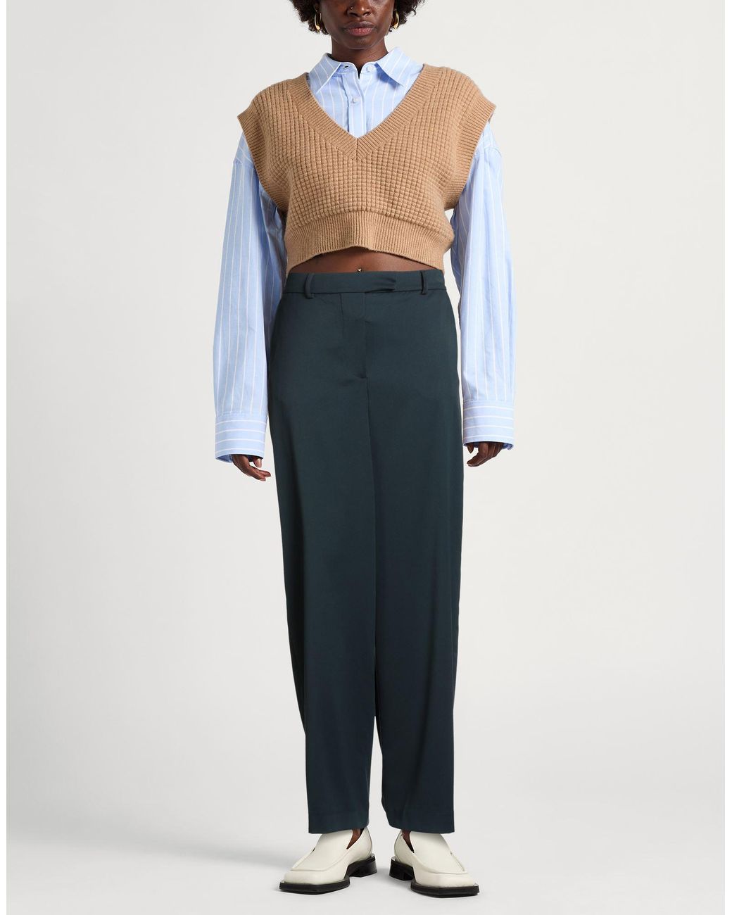 REMAIN Birger Christensen Blue Pants Recycled Polyester, Viscose, Polyester, Elastane