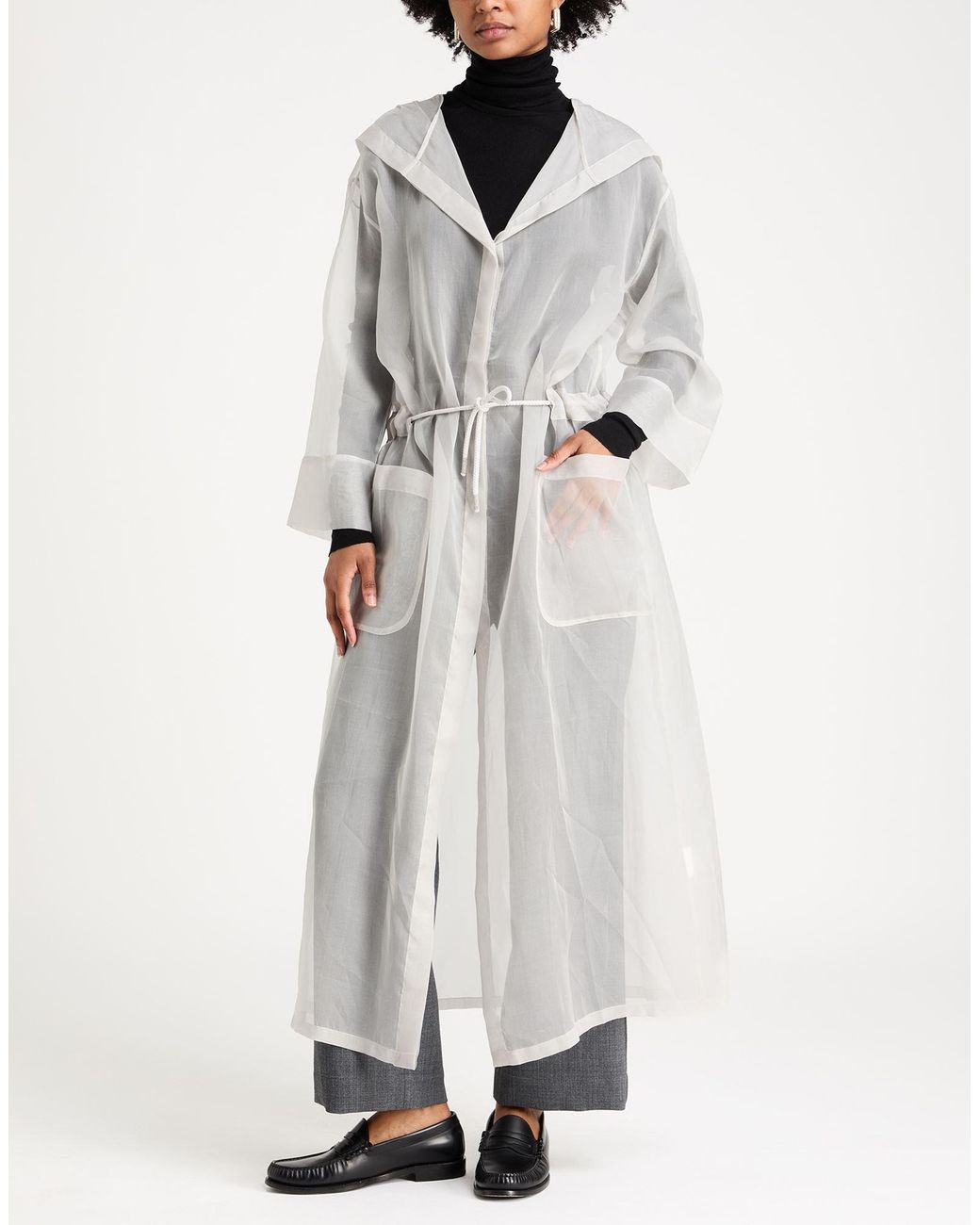 Panicale White Overcoat & Trench Coat Silk