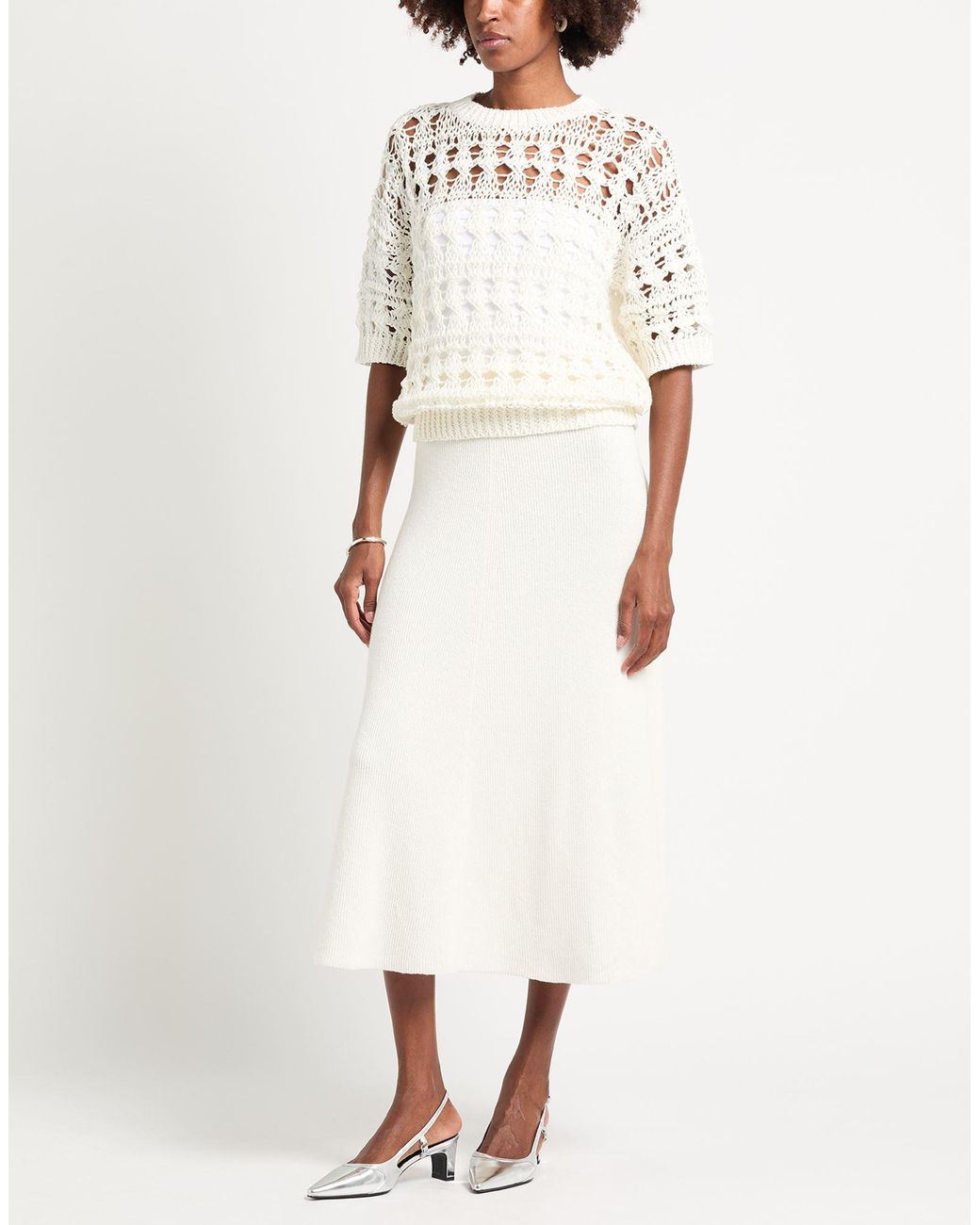 Brunello Cucinelli White Ivory Sweater Jute, Cotton, Polyamide