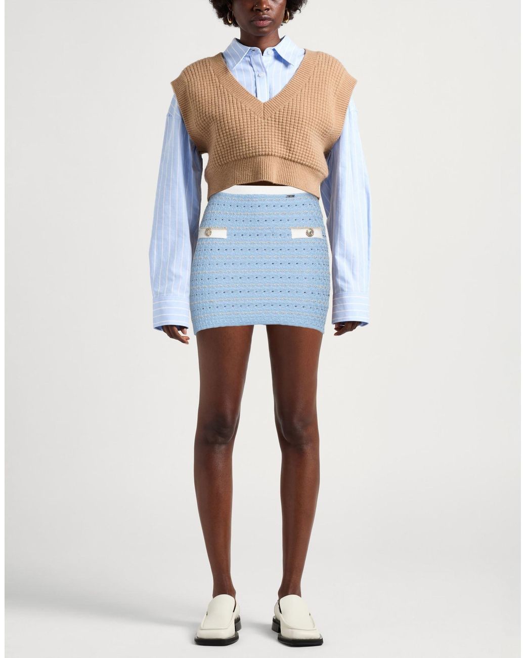 Liu Jo Blue Mini Skirt Cotton, Viscose, Polyamide, Polyester, Metallic Polyester