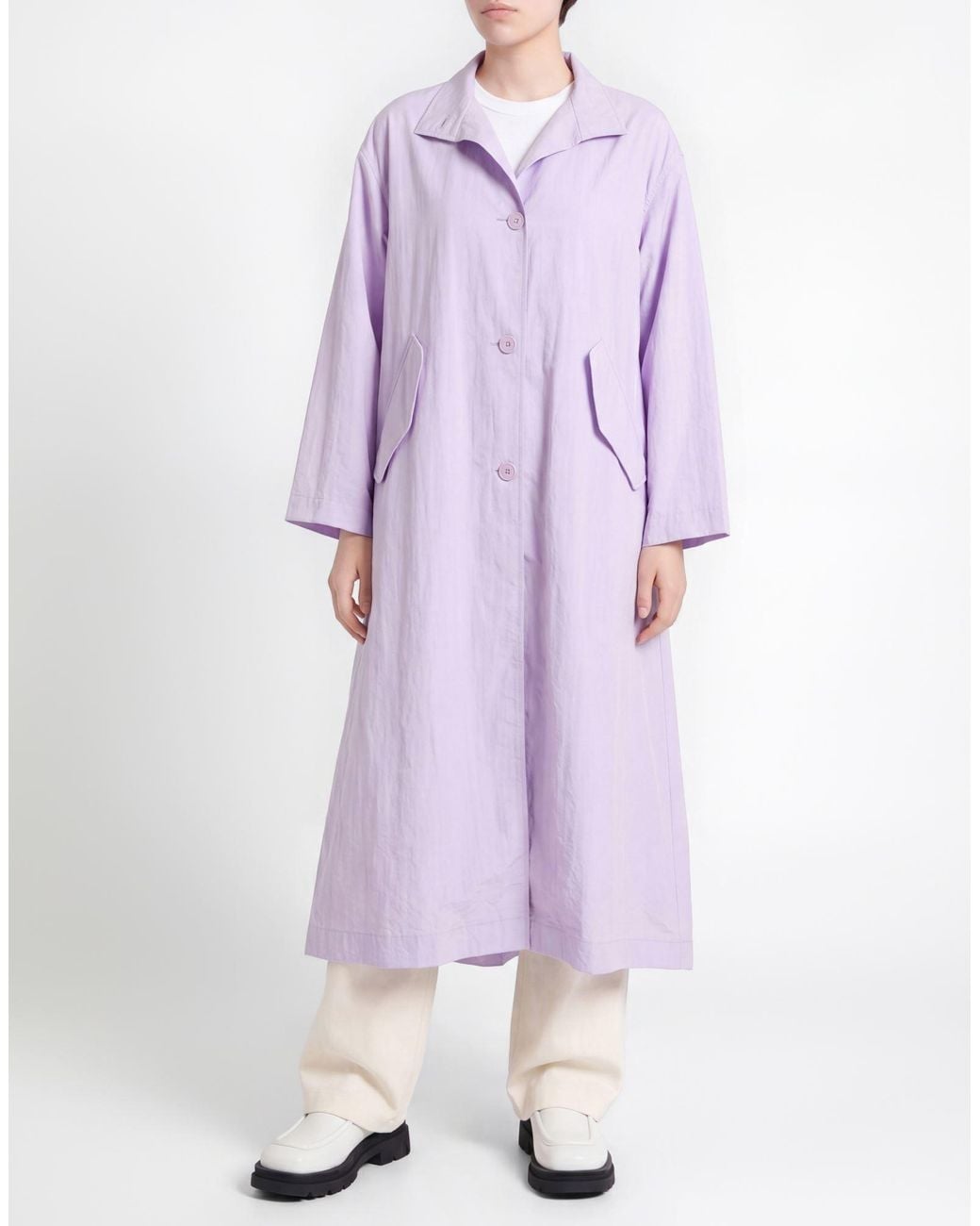 Erika Cavallini Semi Couture Purple Lilac Overcoat & Trench Coat Polyamide