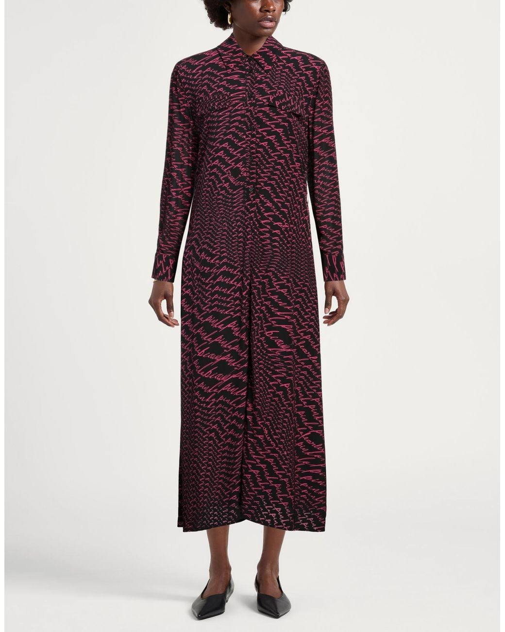 Pinko Purple Logo Print Crepe Shirtdress