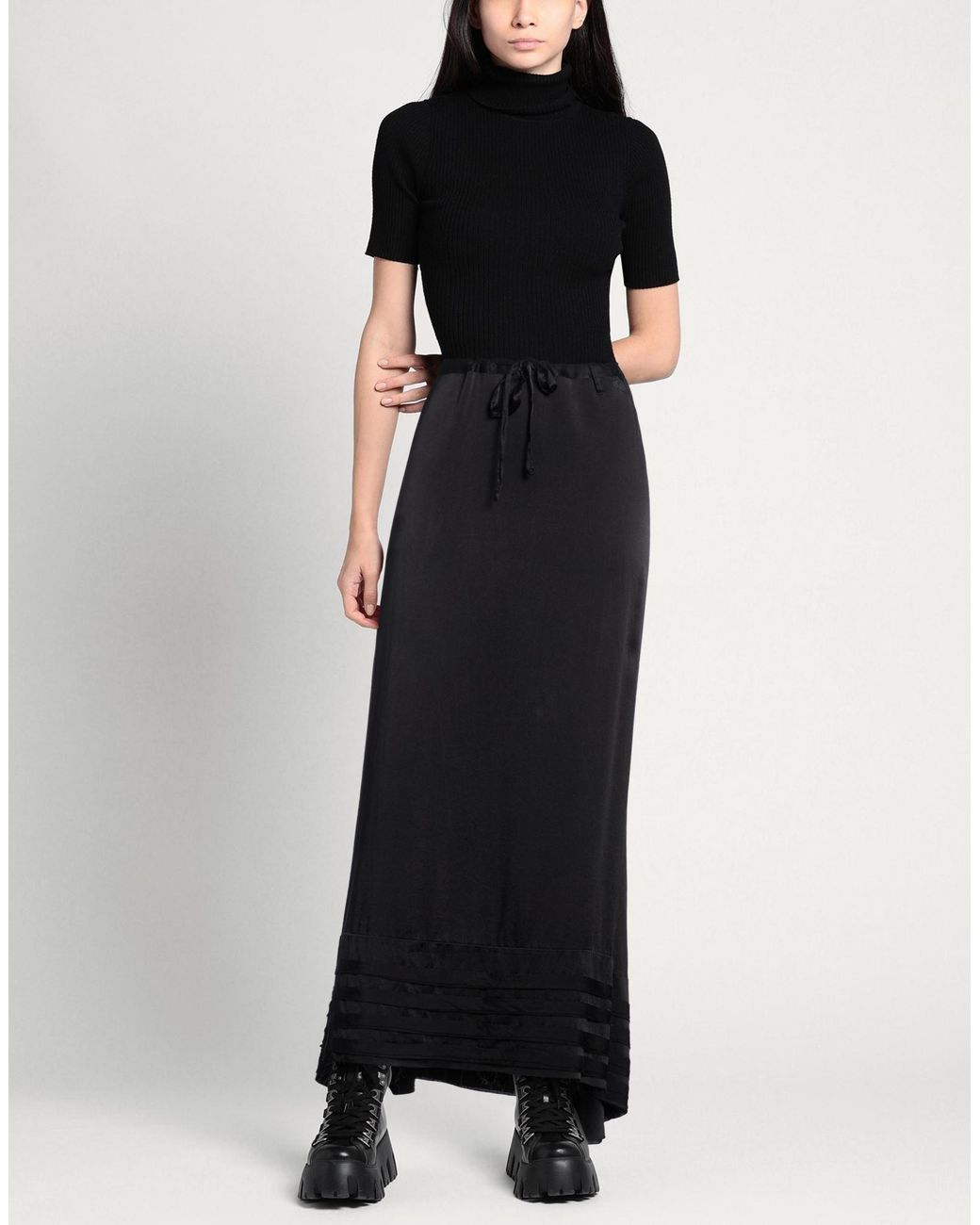 Masnada Black Maxi Skirt Silk, Elastane