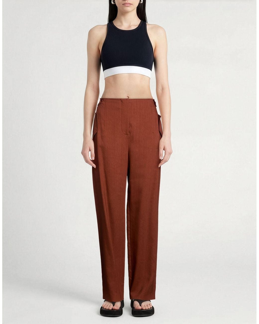 Alberta Ferretti Red Rust Pants Viscose, Linen, Elastane