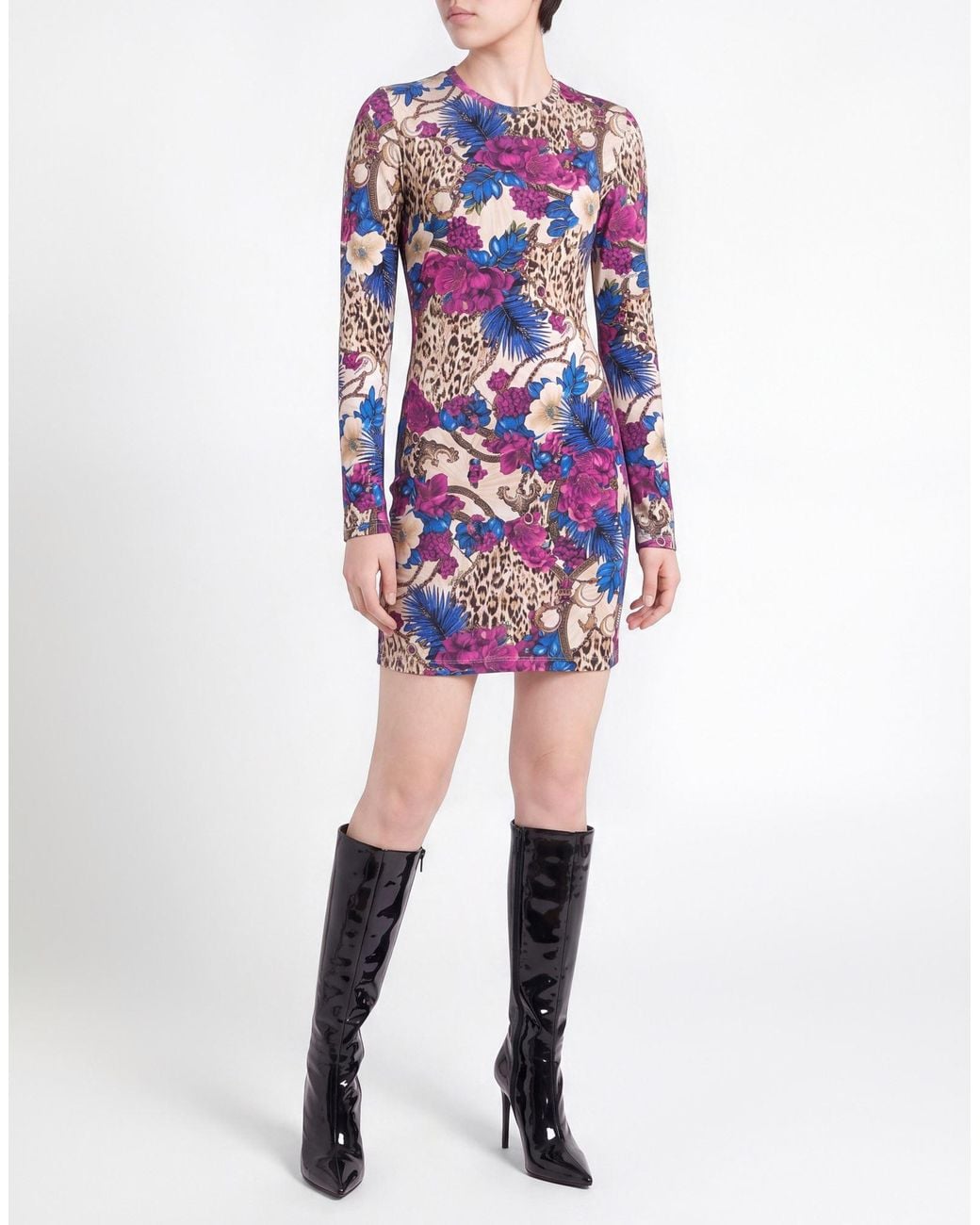 Just Cavalli Blue Mini Dress Cotton, Elastane