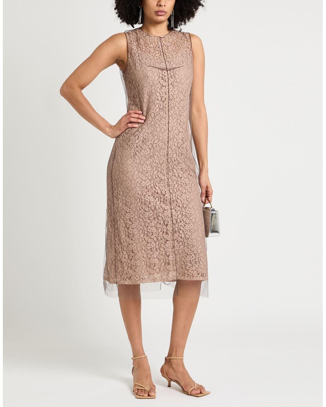 Fendi Natural Midi Dress Cotton, Polyamide