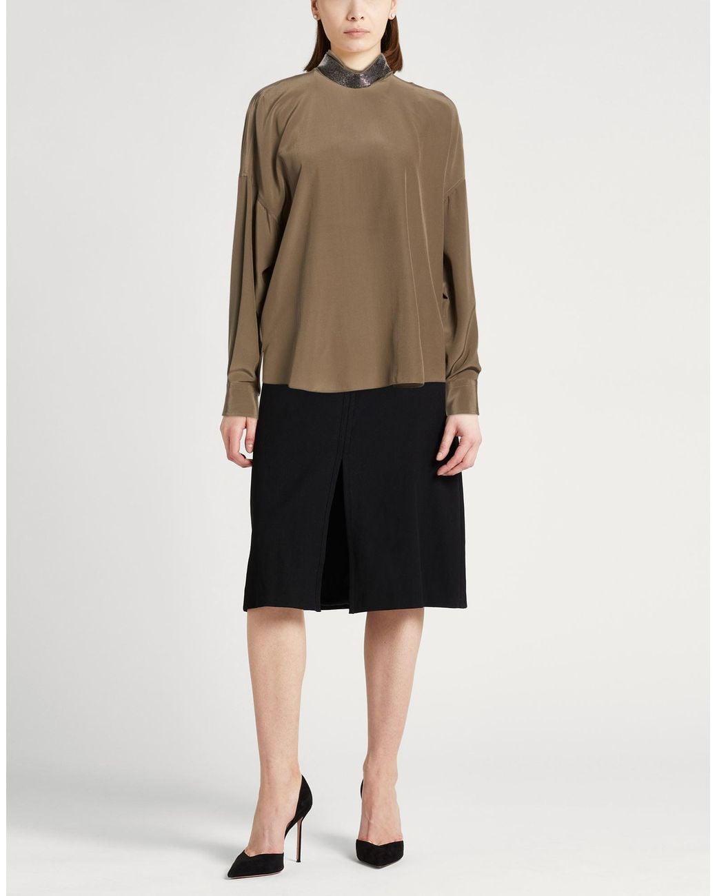 Brunello Cucinelli Brown Khaki Top Silk