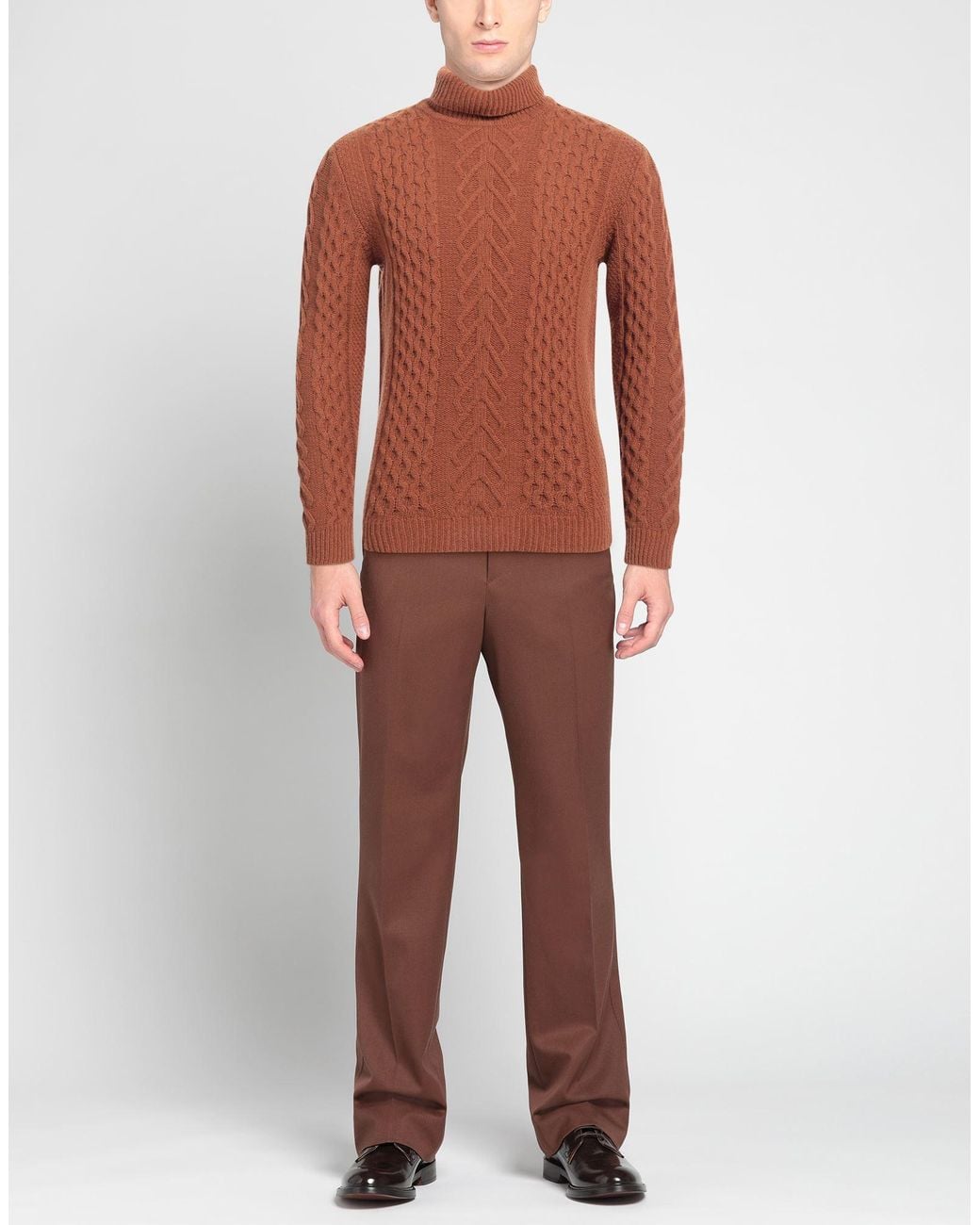 Daniele Alessandrini Brown Turtleneck Wool, Polyamide for men