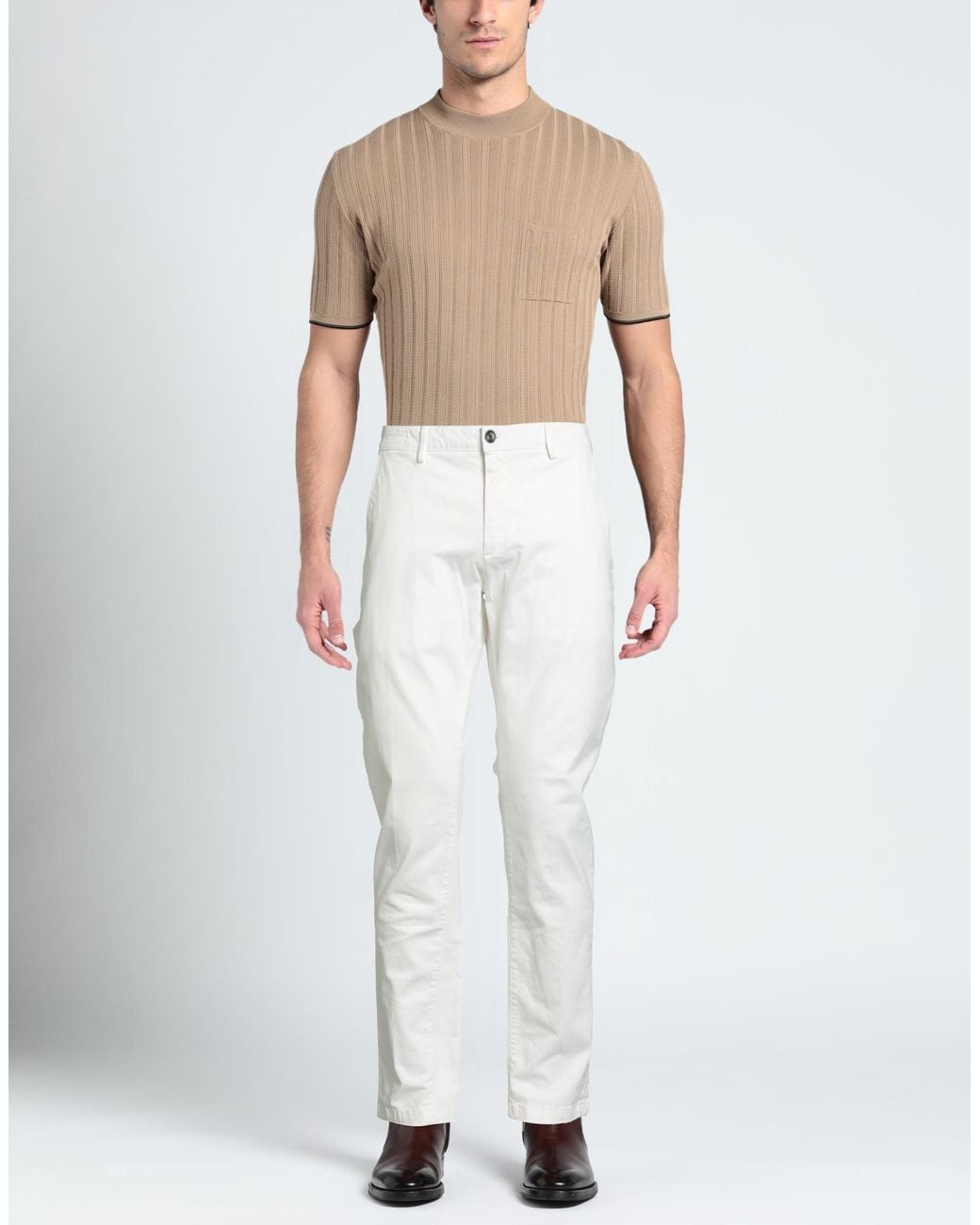 Yan Simmon White Pants Cotton, Elastane for men