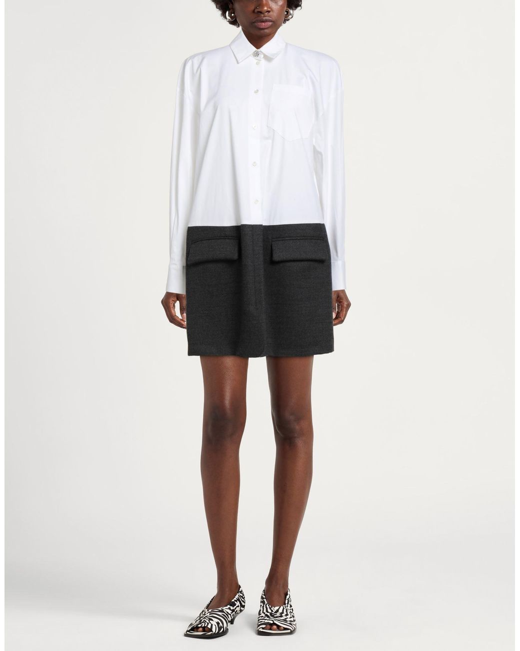 Semicouture White Mini Dress Cotton, Elastane, Virgin Wool, Polyester