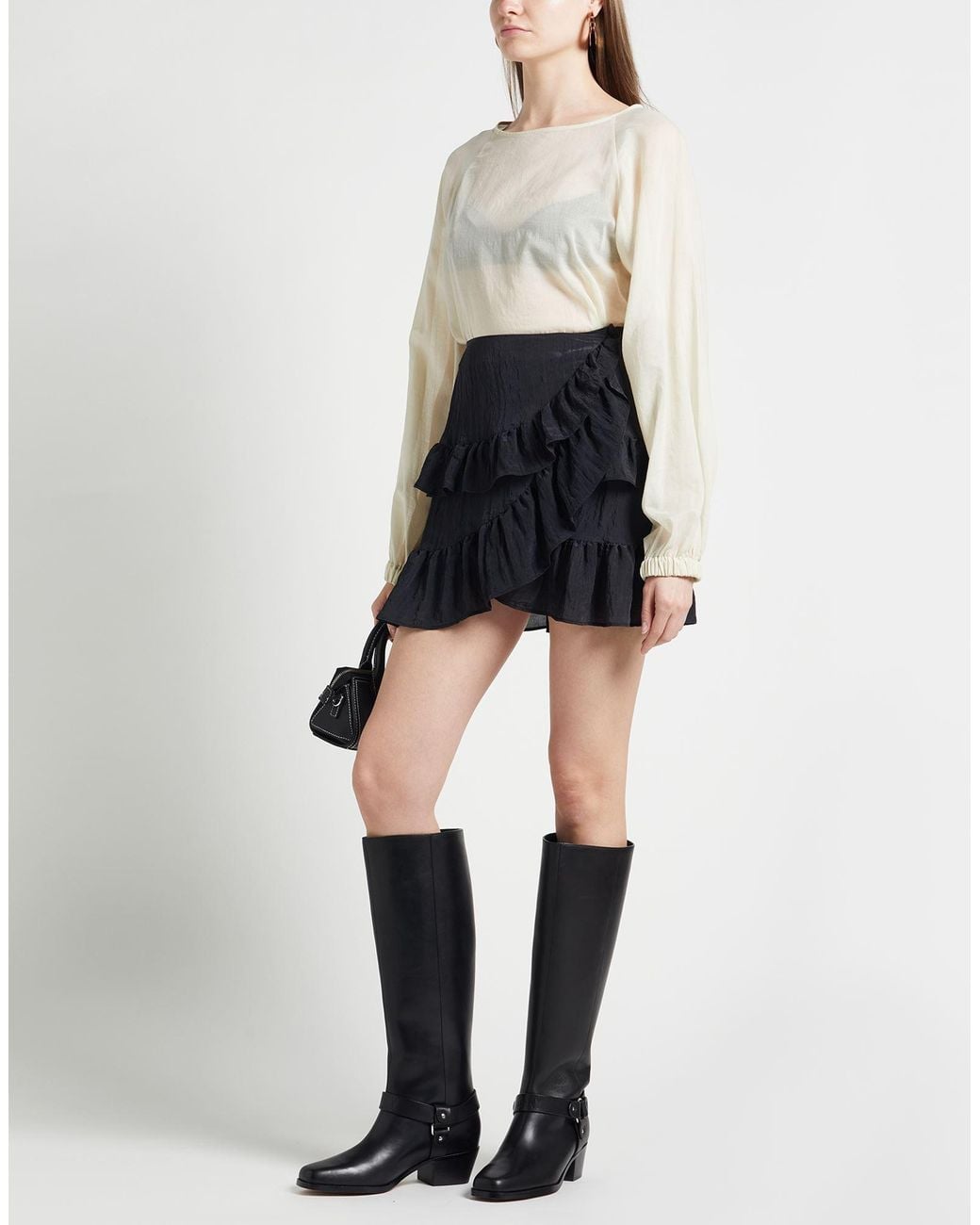 Maje Black Mini Skirt Polyester, Polyamide