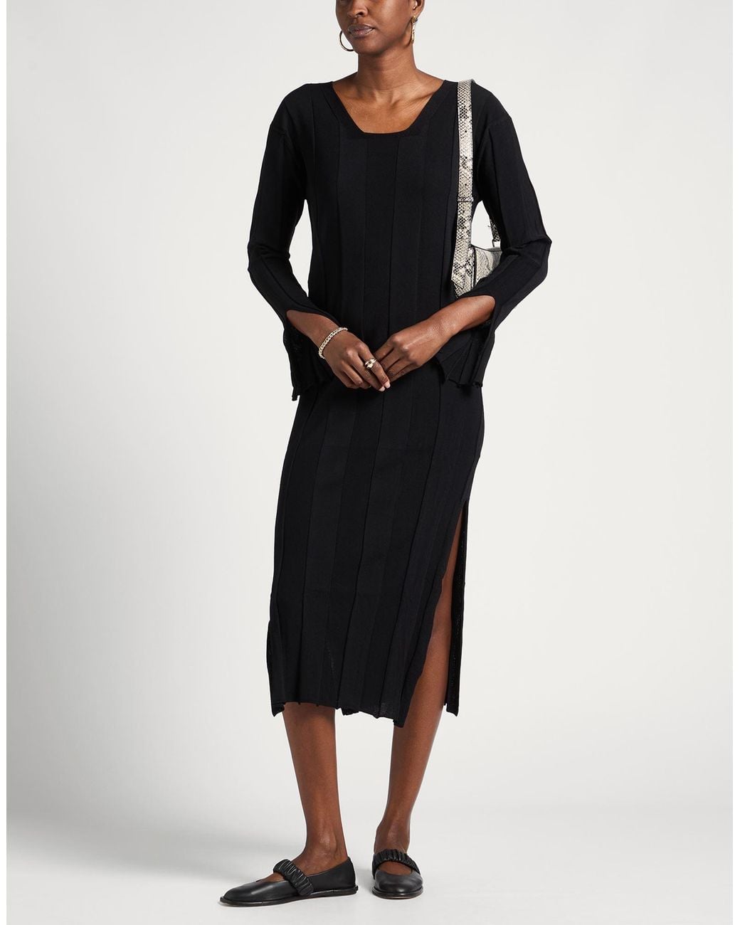 FILIPPO DE LAURENTIIS Black Midi Dress Viscose, Nylon