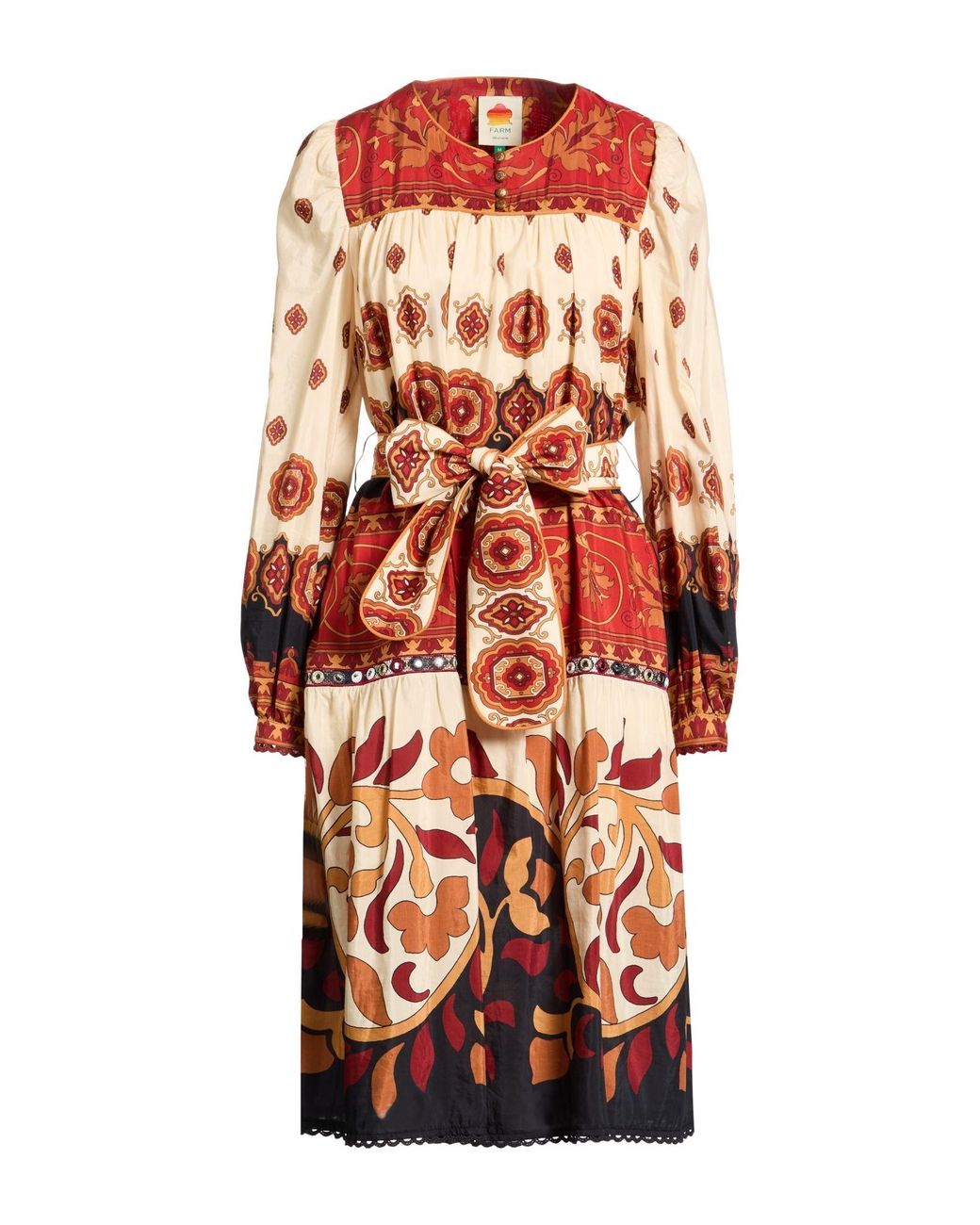 chinese dress ladies FARM Rio Women's Seashell Tapestry Tiered Midi Dress (US, Alpha, X-Large,  Regular, Regular, Pink) at Amazon Women's Clothing store