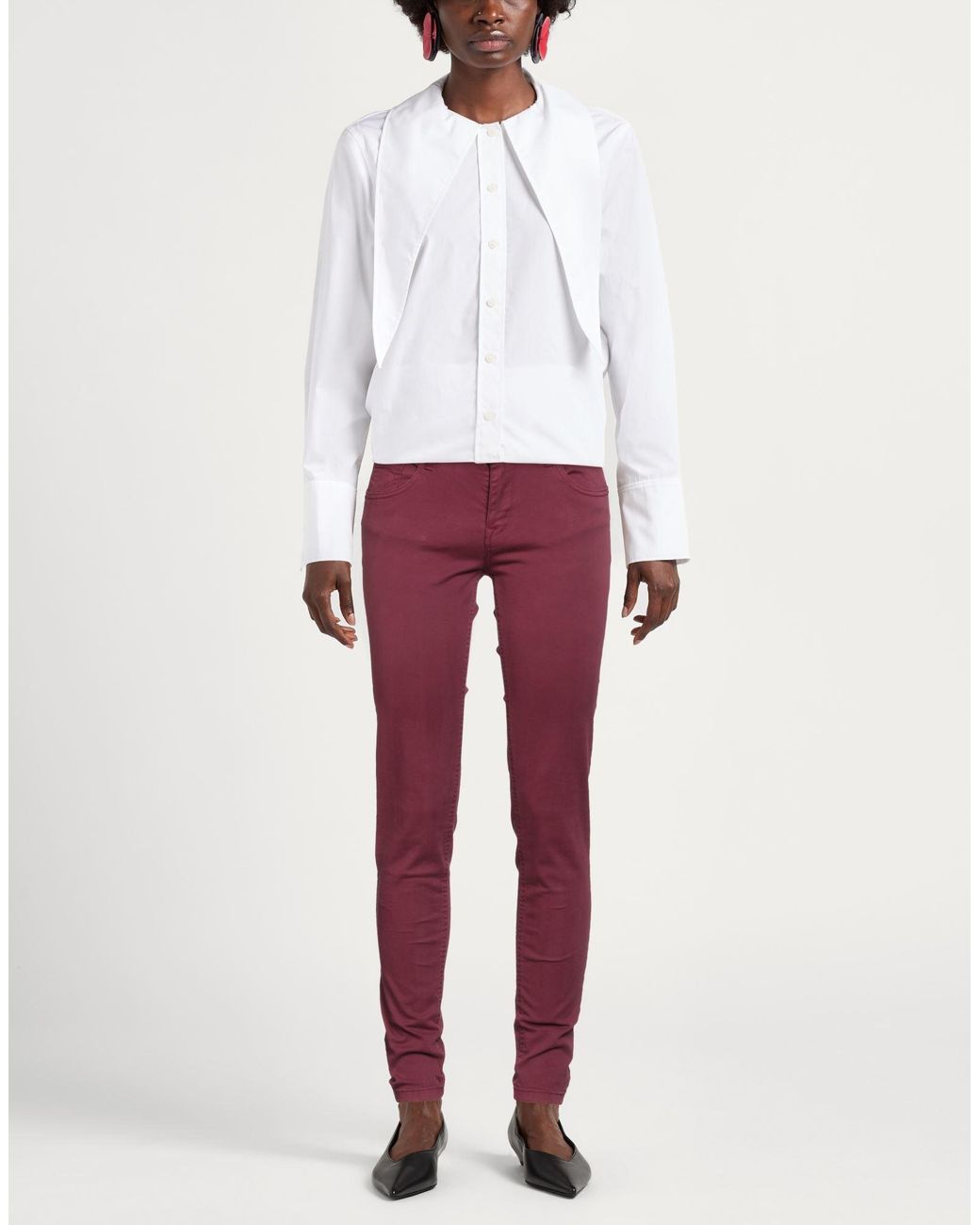 GAUDI Purple Burgundy Pants Cotton, Polyester, Elastane