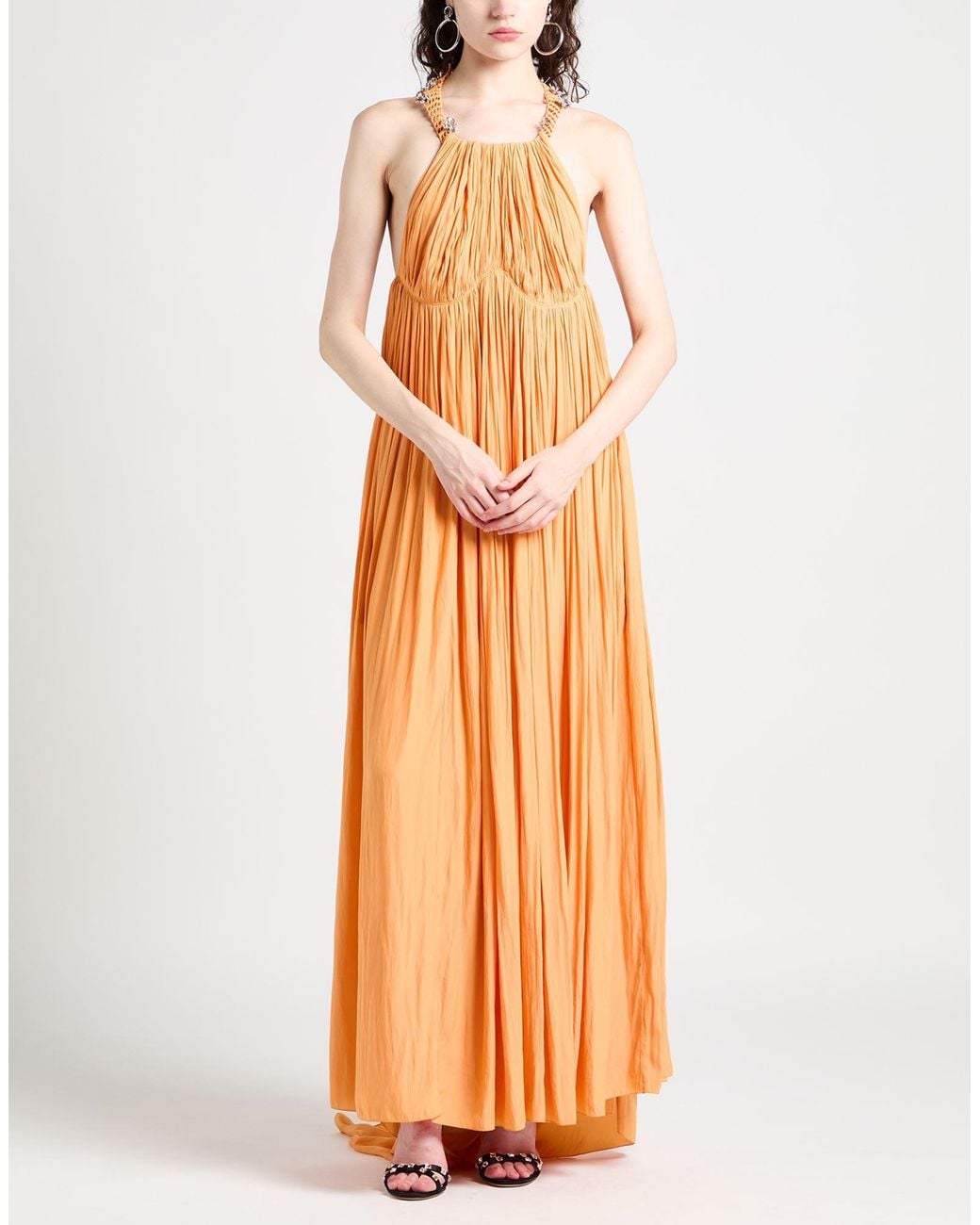 Lanvin Orange Maxi Dress Polyester, Glass, Synthetic Resin, Brass