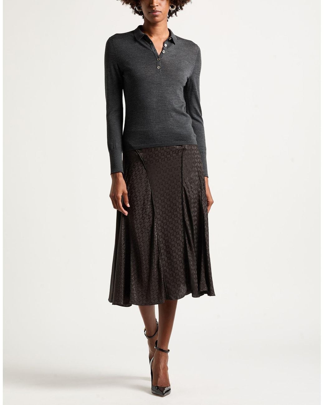 Fendi Gray Midi Skirt Silk