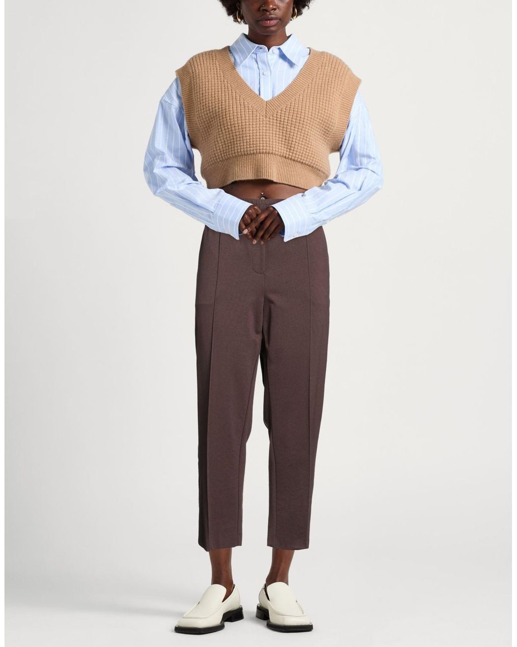 MEIMEIJ Brown Pants Viscose, Polyamide, Elastane, Acetate