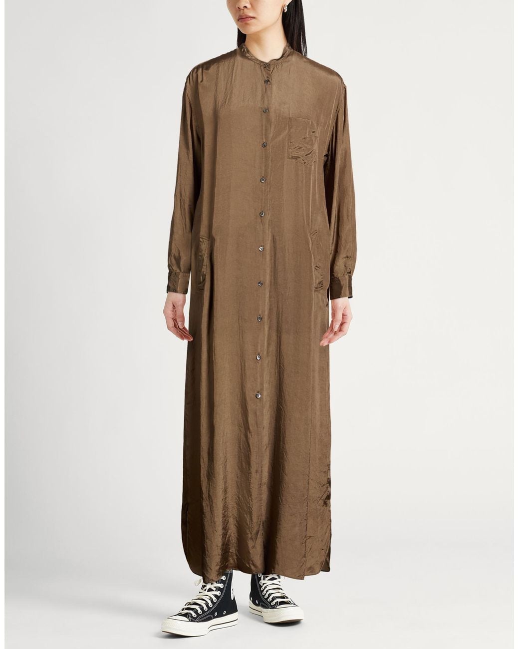 Aspesi Brown Military Maxi Dress Acetate, Cupro