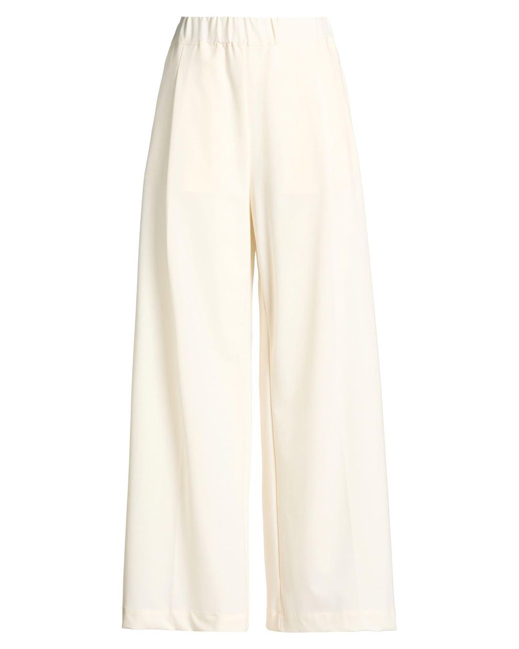 Semicouture Natural Ivory Pants Polyester, Virgin Wool, Elastane