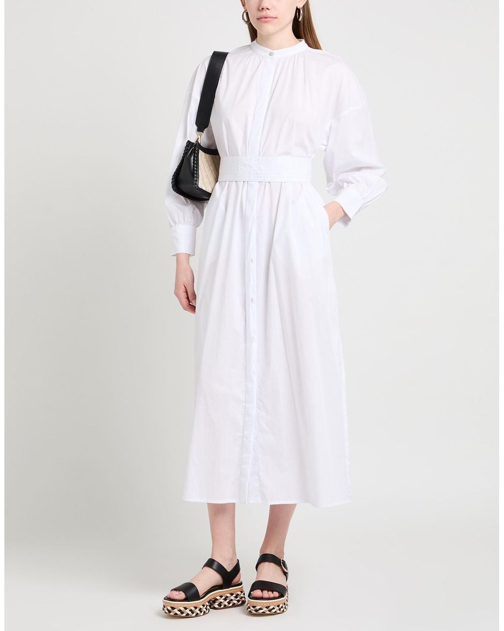 Alpha Studio White Midi Dress Cotton, Elastane
