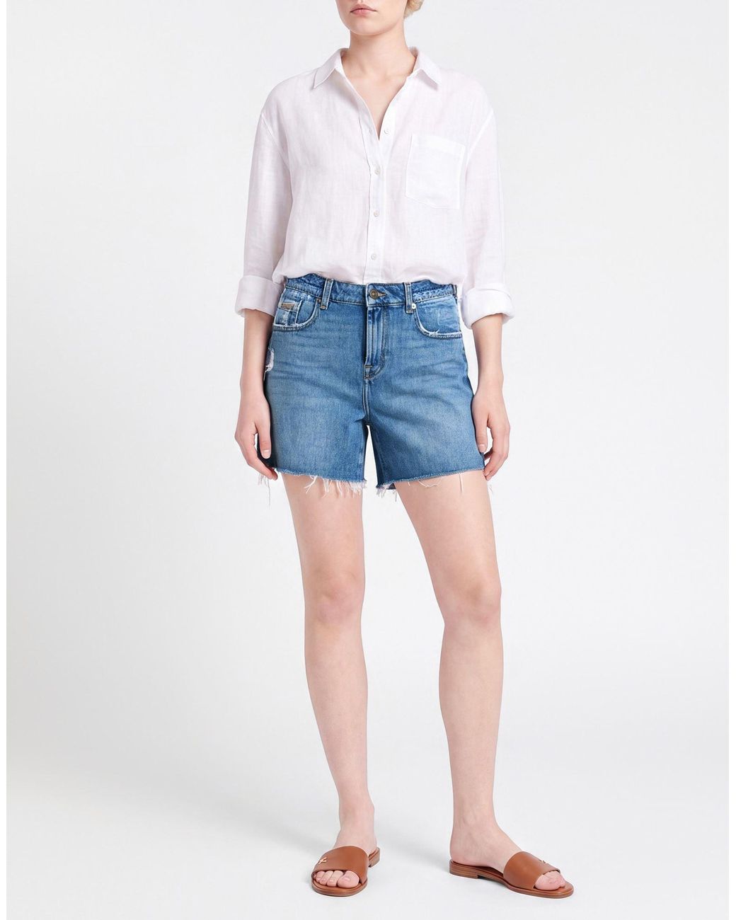 7 For All Mankind Blue Denim Shorts Cotton, Elastane