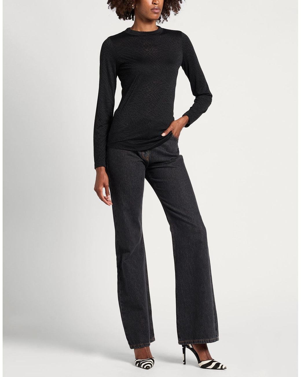 Guess Black T-Shirt Polyester, Rayon