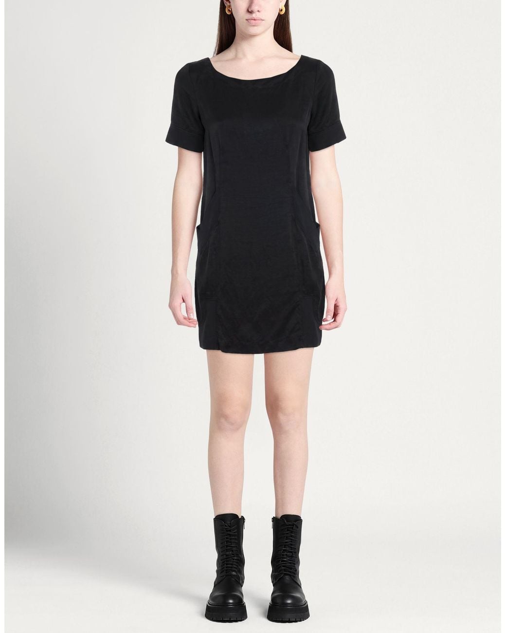 European Culture Black Mini Dress Rayon, Viscose, Cotton, Linen, Elastane