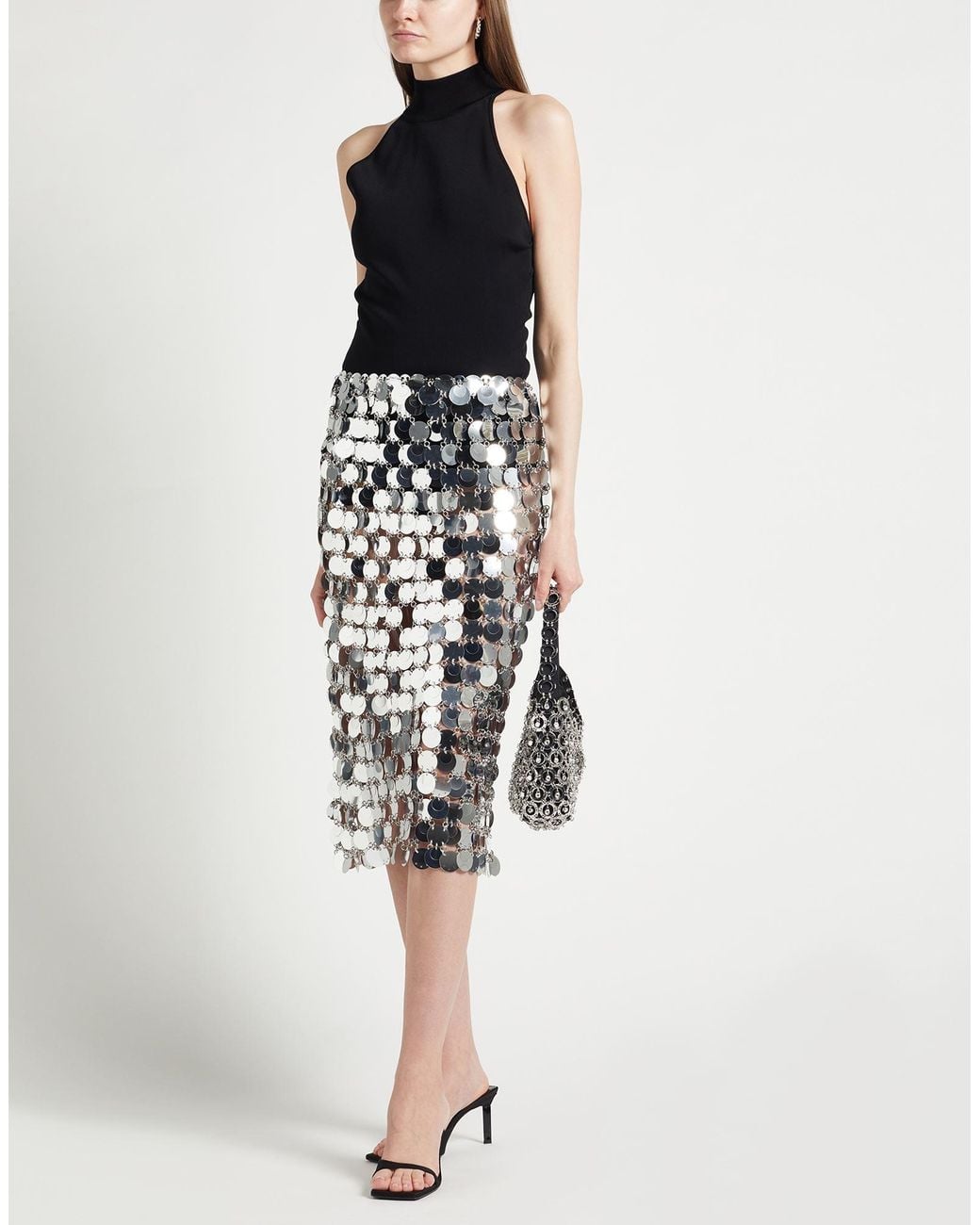 Rabanne Gray Midi Skirt Polyester, Steel