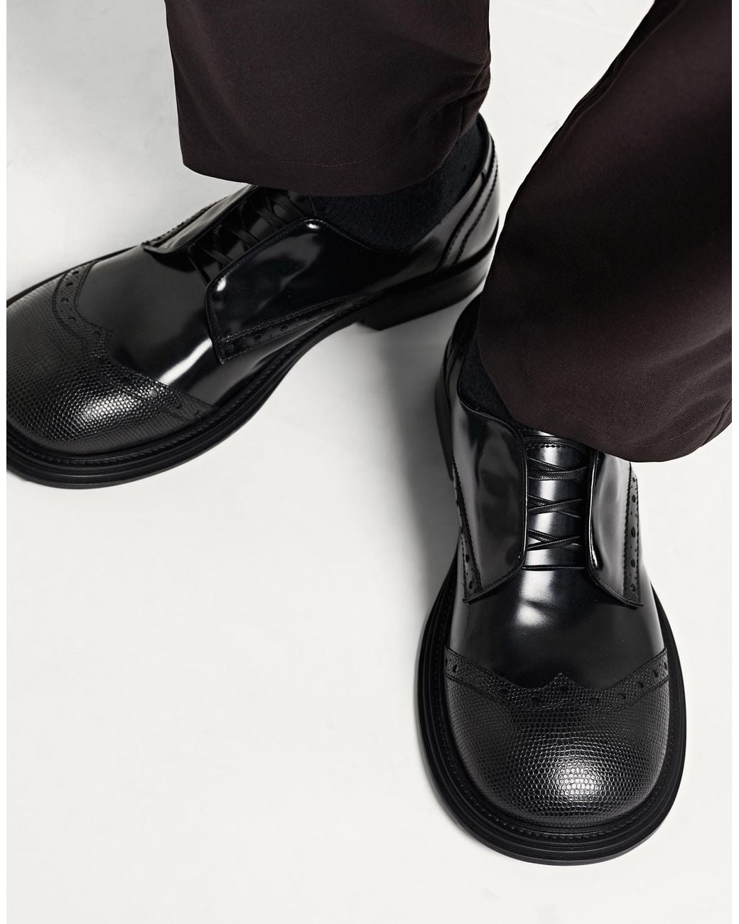 Ferragamo Black Lace-Up Shoes Calfskin for men