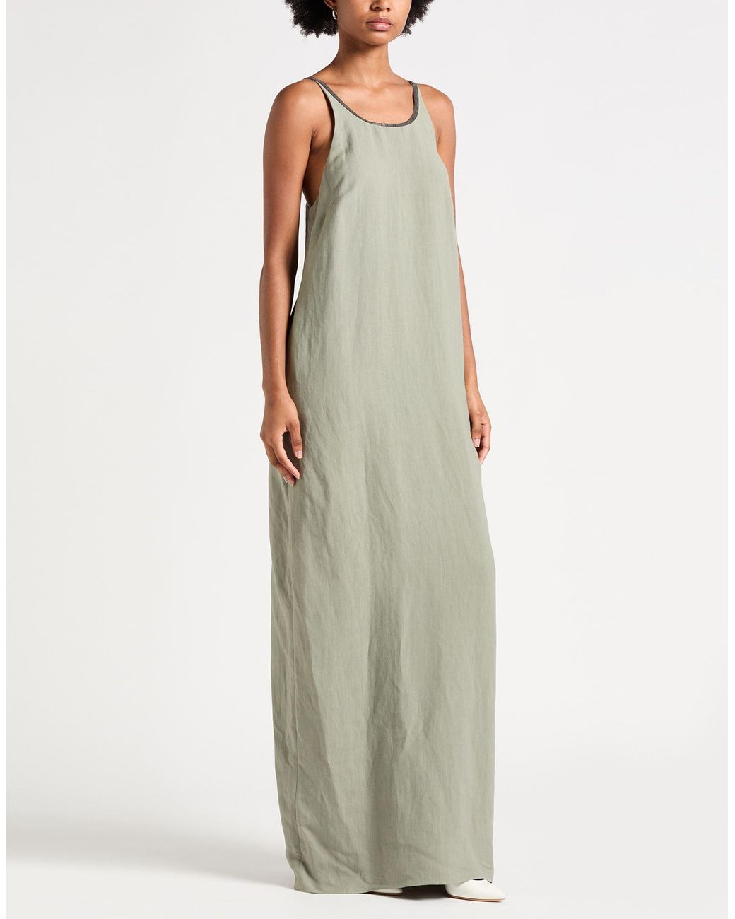 Brunello Cucinelli Green Maxi Dress Viscose, Linen, Ecobrass