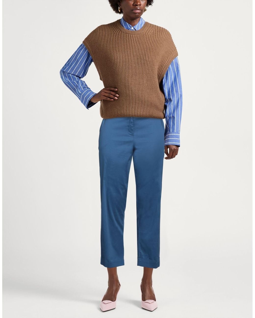 Patrizia Pepe Blue Pants Cotton, Polyamide, Elastane