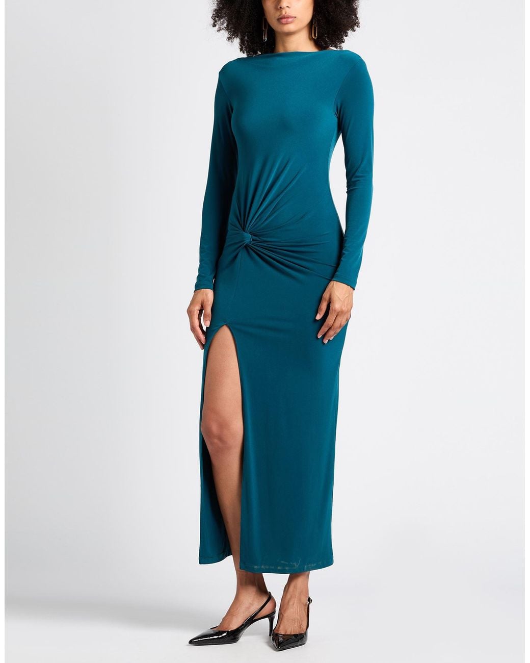 Patrizia Pepe Blue Maxi Dress Polyester, Elastane