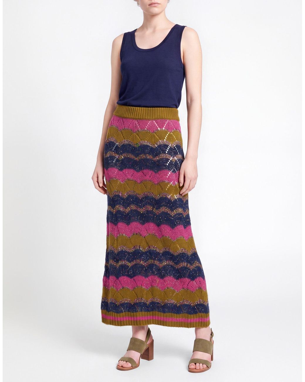 COLOUR MARKET® Red Maxi Skirt Acrylic, Viscose, Polyamide, Mohair Wool, Metal Fiber