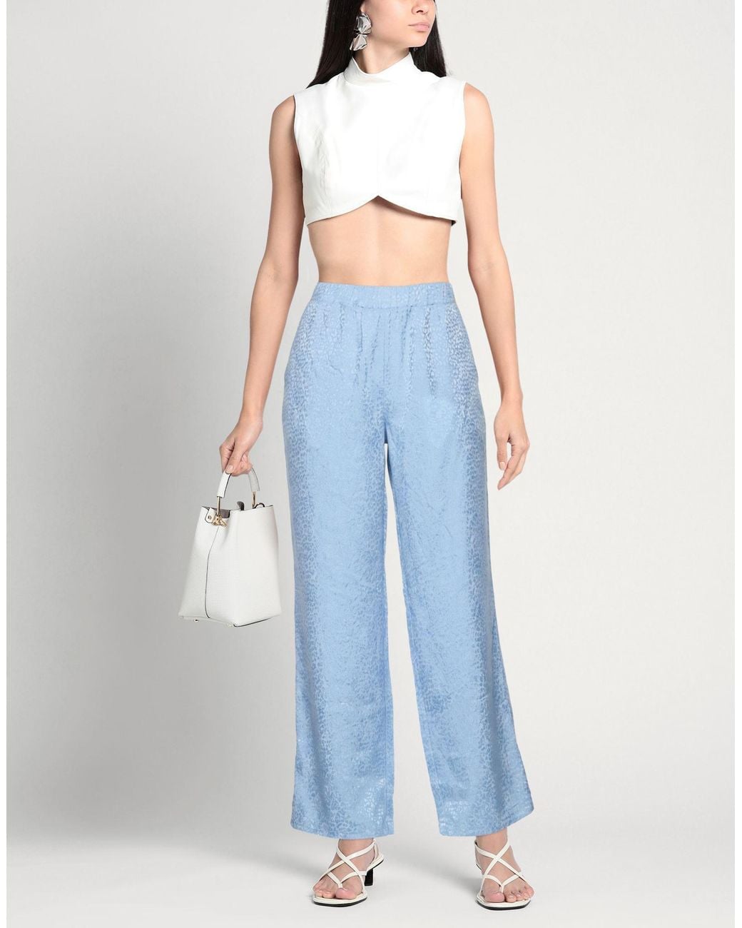 European Culture Blue Pants Viscose, Cotton