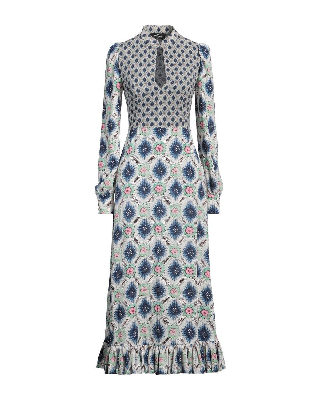 Etro Gray Midi Dress Polyester, Elastane