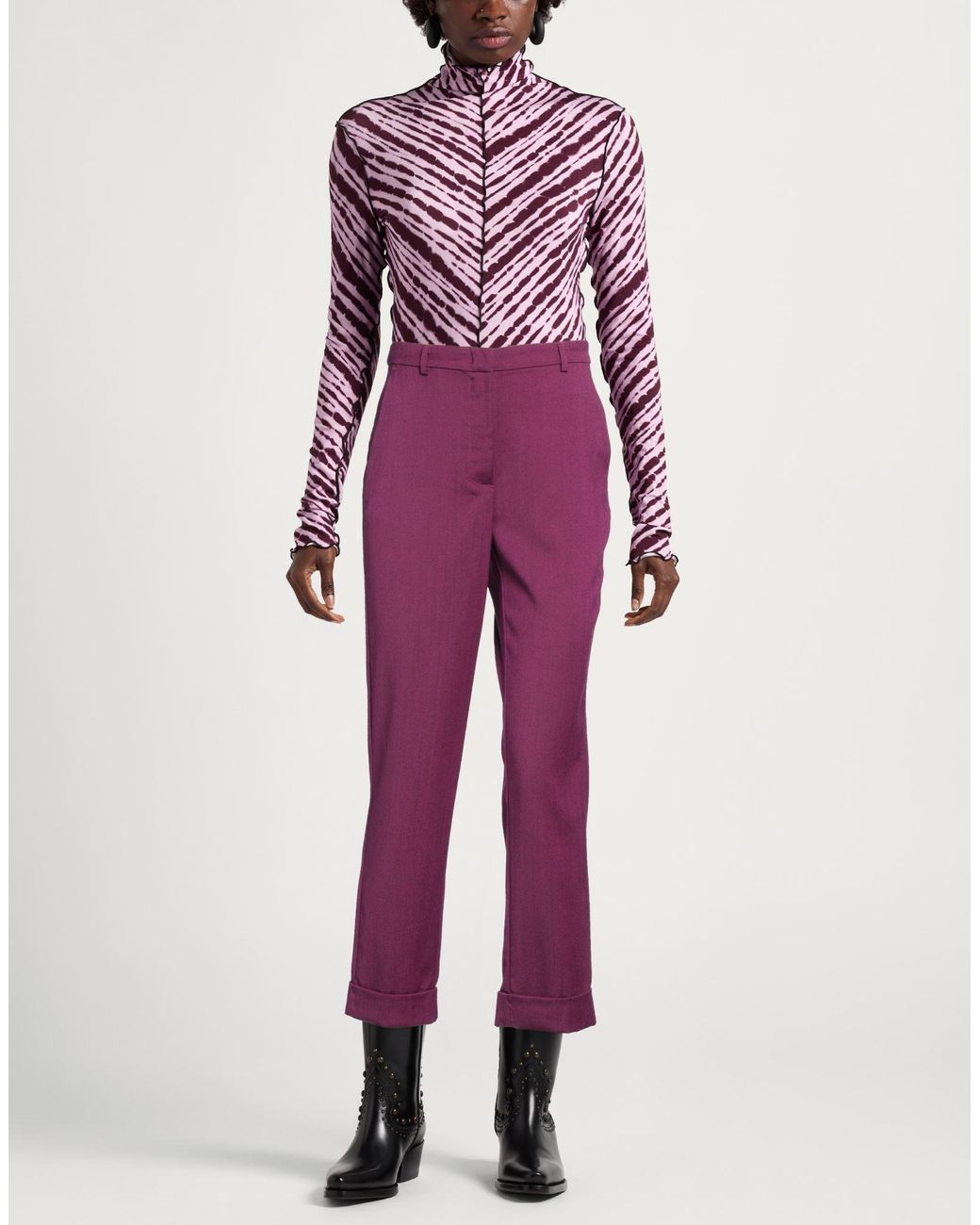 Pinko Purple Pants Wool, Polyester, Viscose, Elastane