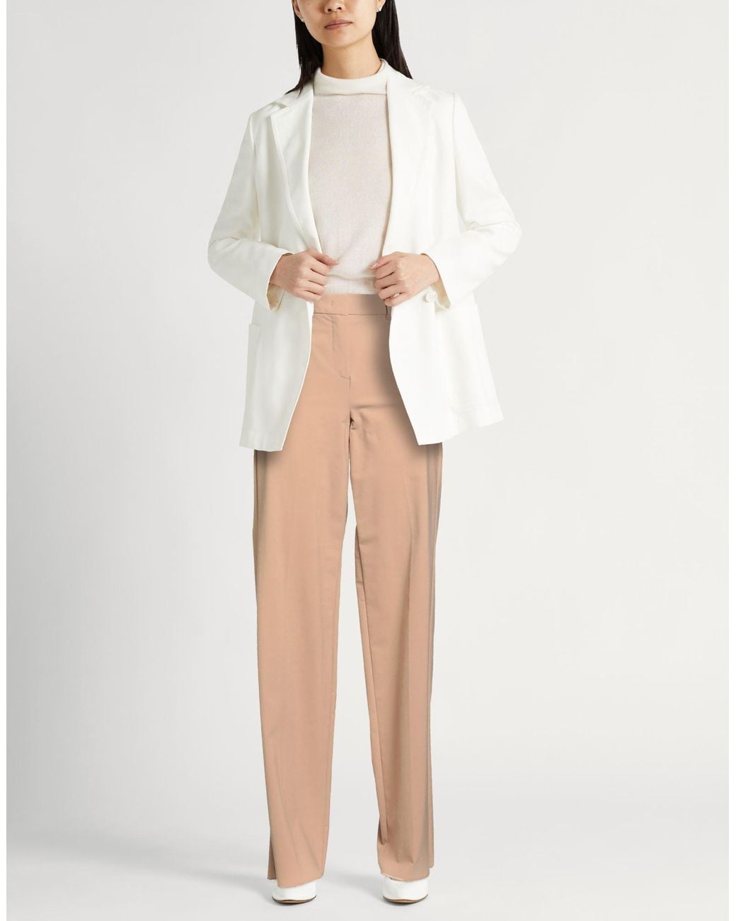 Marella Natural Camel Pants Polyester, Virgin Wool, Elastane