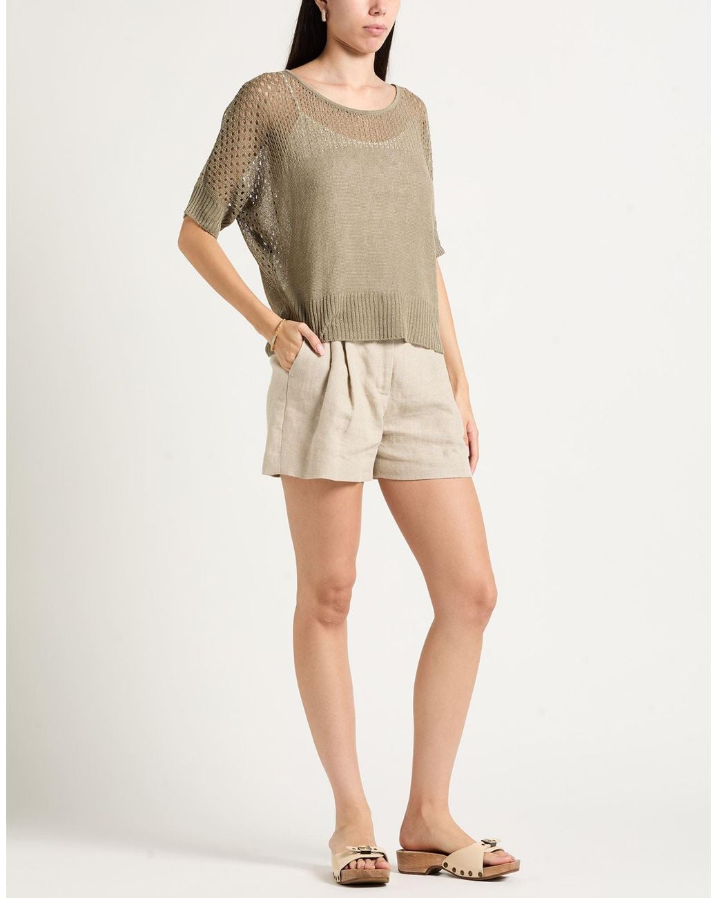 European Culture Natural Military Sweater Linen, Cotton