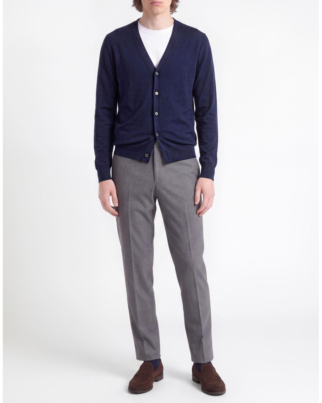 Zanone Blue Midnight Cardigan Virgin Wool, Polyamide for men