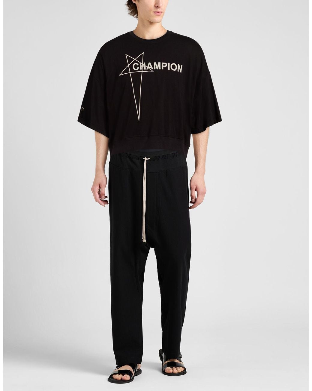 Rick Owens X Champion Black T-Shirt Cotton for men