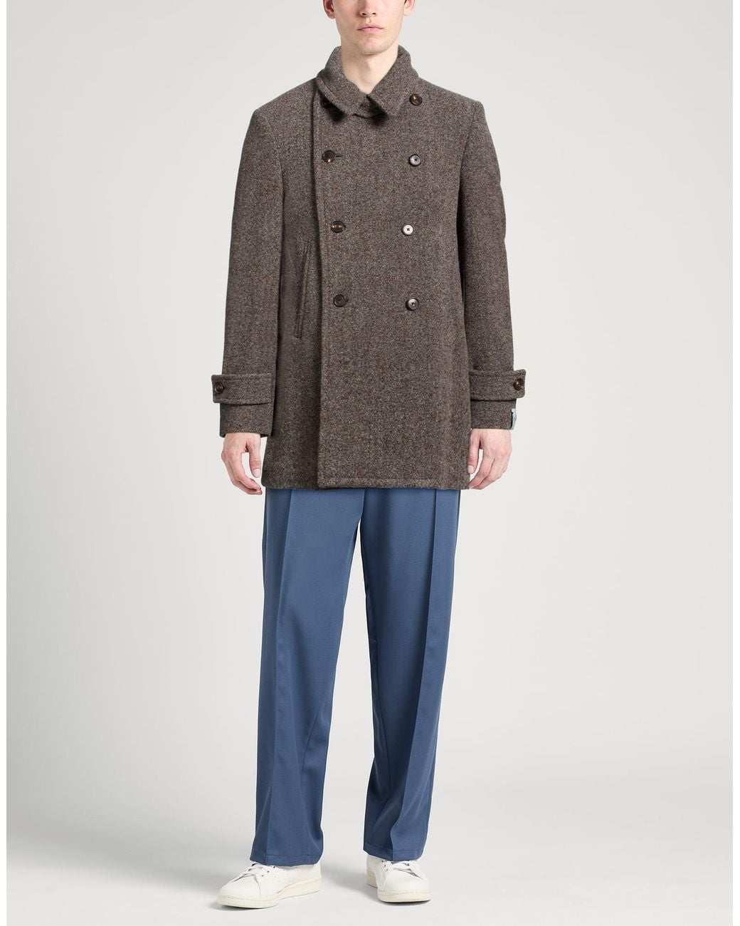 Caruso Brown Coat Wool, Polyester for men