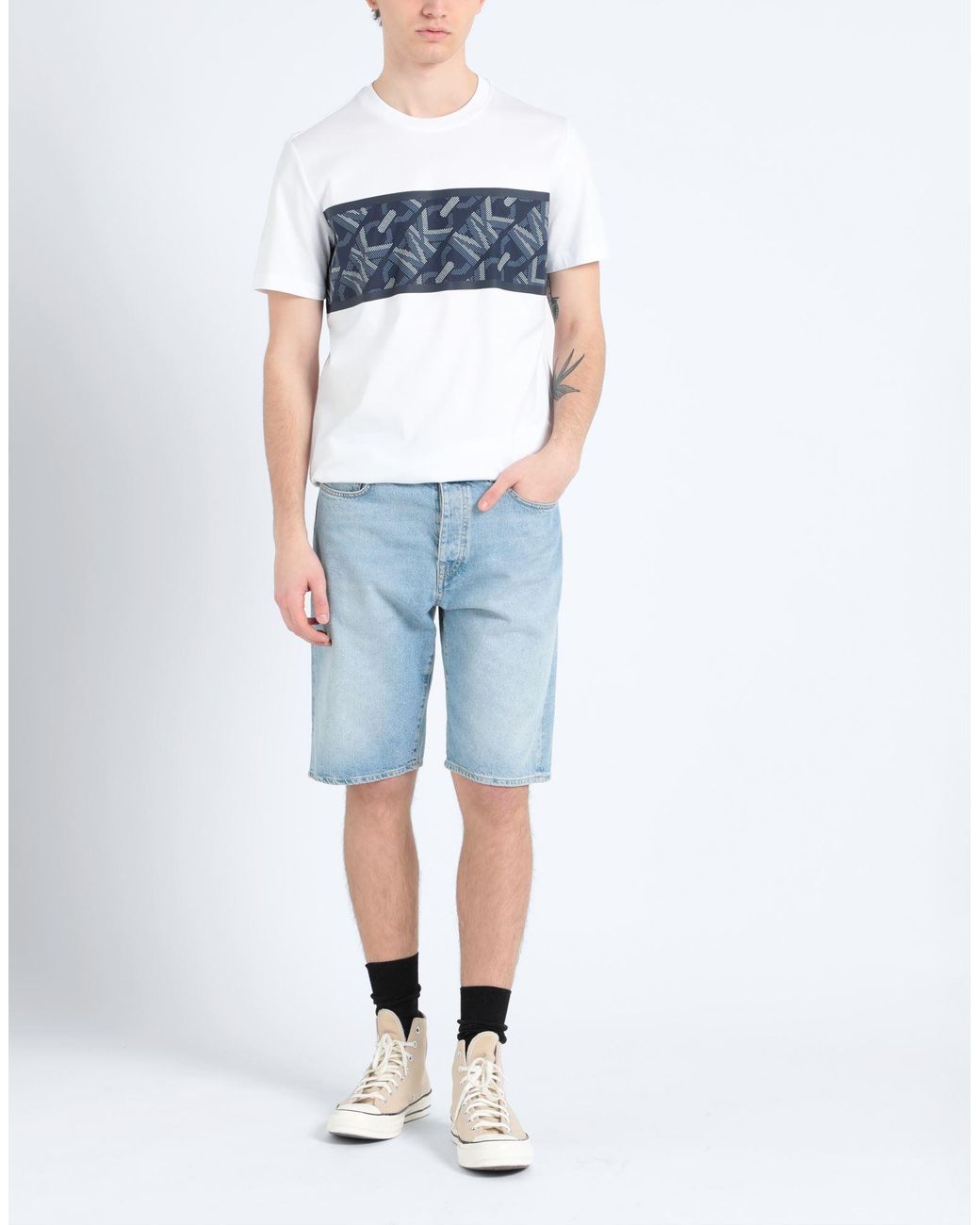 Michael Kors White Mk Empire Signature Logo Stripe Cotton T-Shirt for men