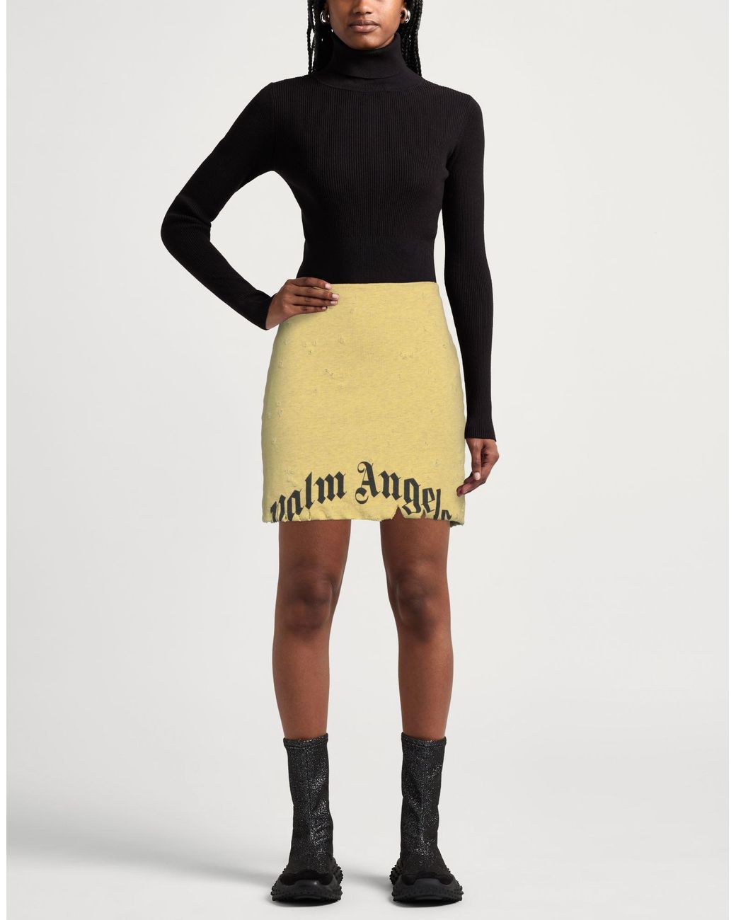 Palm Angels Yellow Mini Skirt Cotton