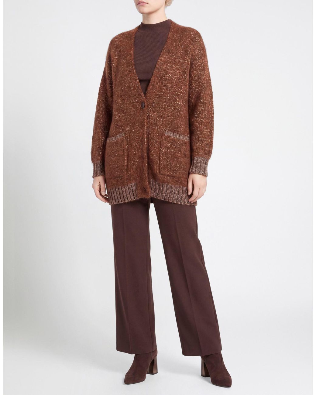 Fabiana Filippi Brown Chocolate Cardigan Virgin Wool, Mohair Wool, Silk, Polyamide, Polyester