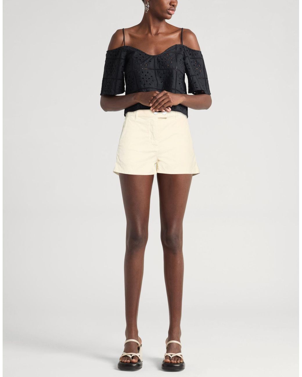 Pinko Natural Cream Shorts & Bermuda Shorts Cotton, Modal, Elastane