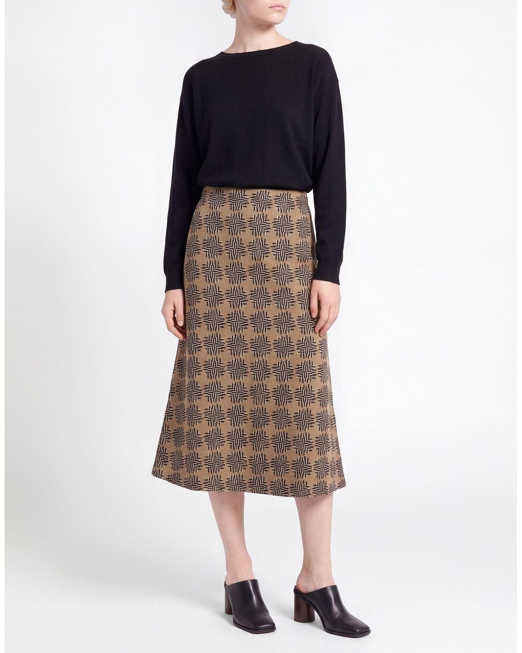Siyu Brown Light Midi Skirt Merino Wool