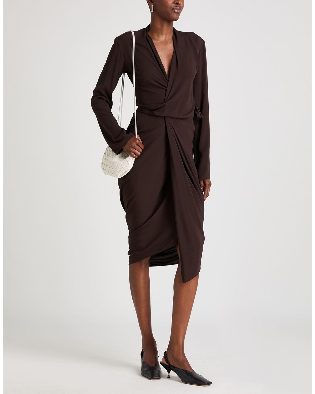 MEIMEIJ Brown Midi Dress Acetate, Silk