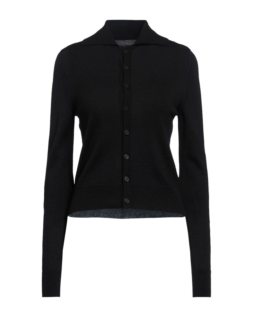 MM6 by Maison Margiela Black Cardigan Acrylic, Virgin Wool, Cow Leather