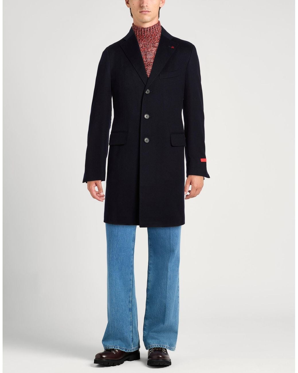 Isaia Blue Midnight Coat Wool for men